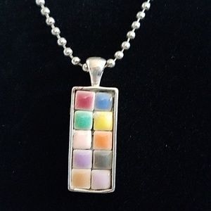 Colorful Pendant Necklace Silver Ball Chain
